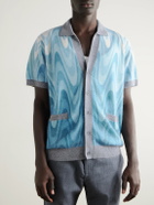 Frescobol Carioca - Romero Printed Brushed Wool and Cashmere-Blend Cardigan - Blue