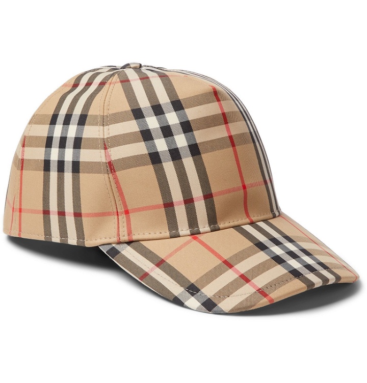 Photo: Burberry - Leather-Trimmed Checked Cotton-Blend Canvas Baseball Cap - Brown