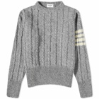 Thom Browne Men's 4 Bar Donegal Cable Crew Knit in Light Grey