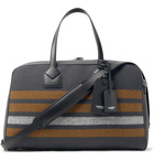 BURBERRY - Leather-Trimmed Striped Virgin Wool-Twill Holdall - Gray