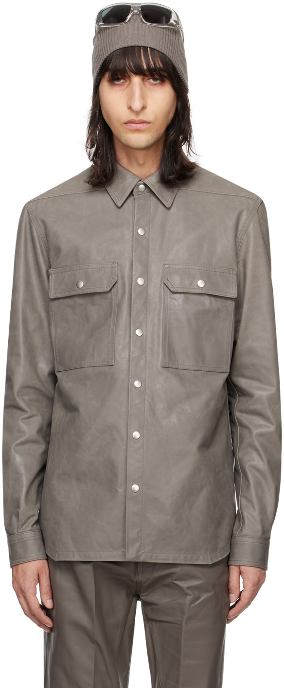Rick Owens Gray Outershirt Leather Jacket Rick Owens