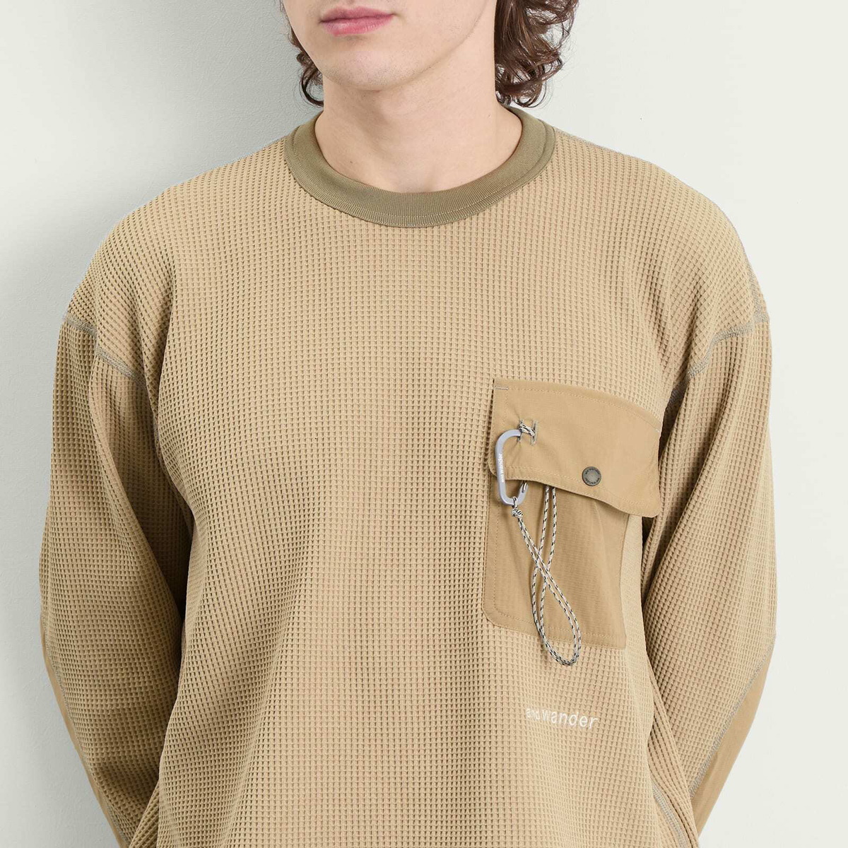 and wander Men's Longsleeve Waffle T-Shirt in Beige