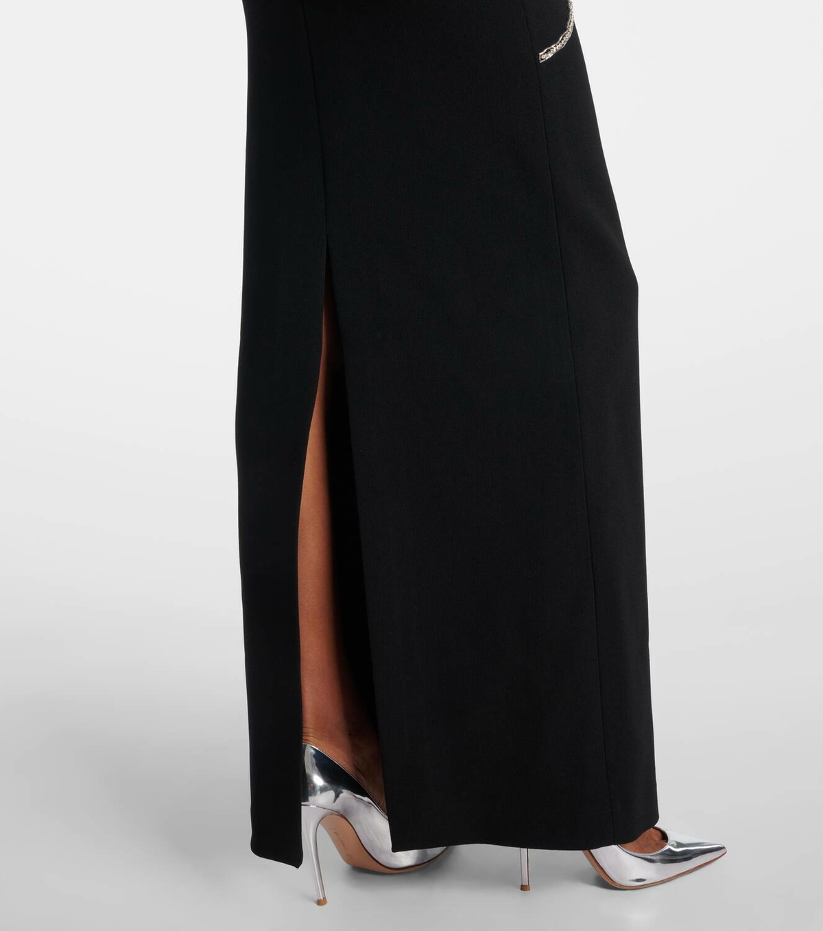 REBECCA VALLANCEC◆Starlight embellish feather-trimmed gown Starlight embellished feather-trimmed gown in black