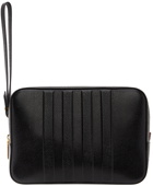 Thom Browne Black Leather 4-Bar Pouch