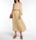 Chloe - Off-shoulder pleated silk midi dress