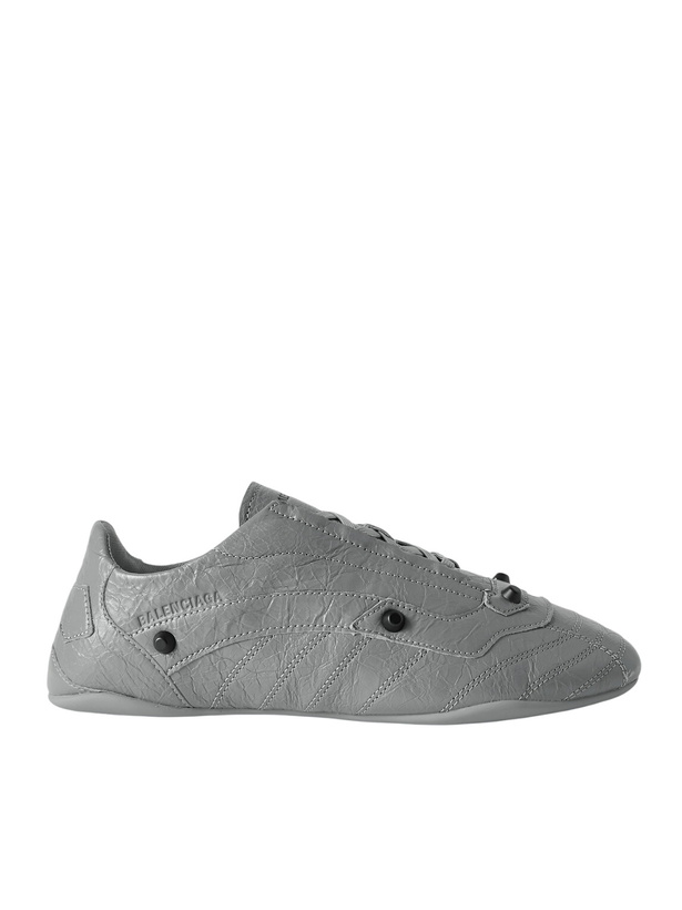 Photo: Balenciaga - City Studded Cracked Leather Sneakers - Gray