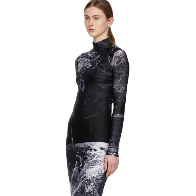 S.R. STUDIO. LA. CA. Black and White Fern Mock Neck Fitted Dress