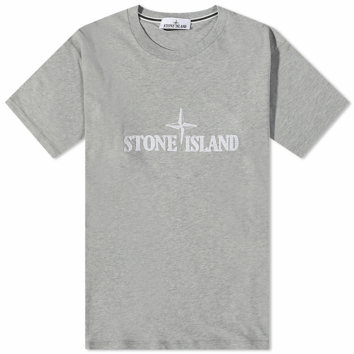 Photo: Stone Island Men's Stitches Logo Sleeve T-Shirt in Grey Marl