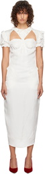 Pushbutton White Cutout Point Frill Midi Dress