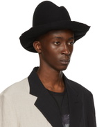 Yohji Yamamoto Black Designed Crown Fedora Hat