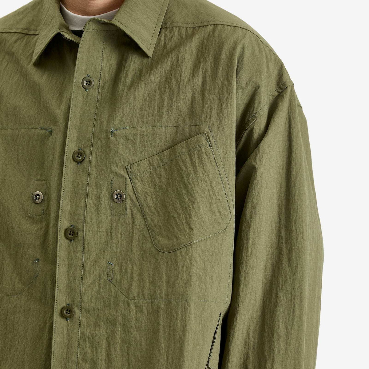 Poliquant Men's In-Outside Pockets Oversized CPO Shirt Jacket in Olive