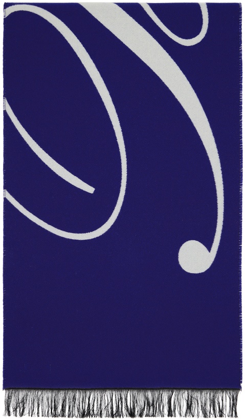 Photo: Burberry Blue & Off-White Logo Wool Silk Scarf