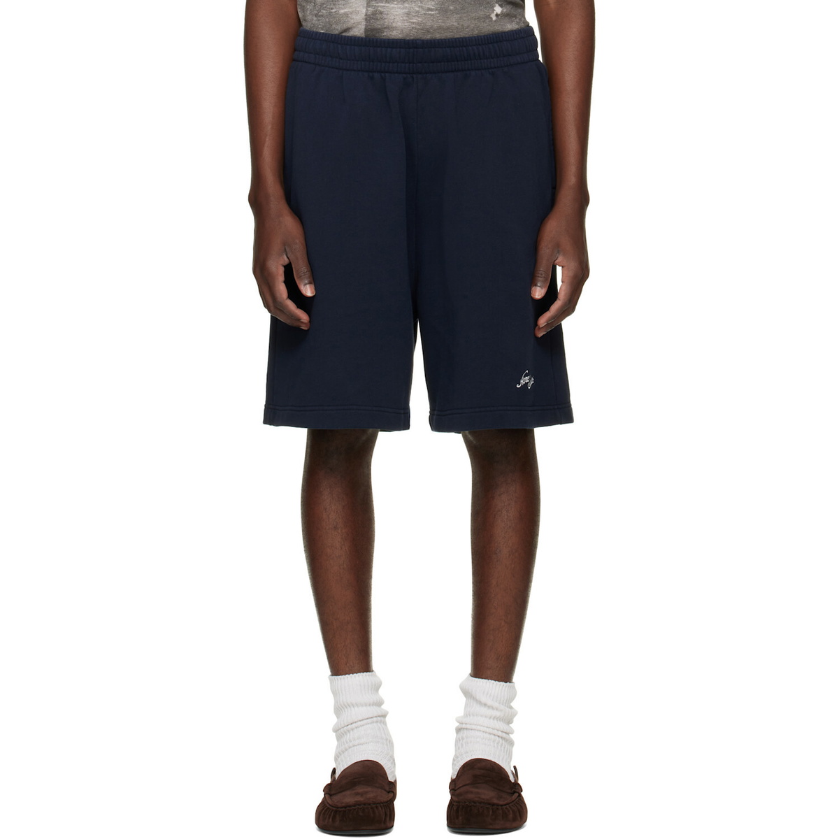 Acne Studios Navy Embroidered Logo Shorts
