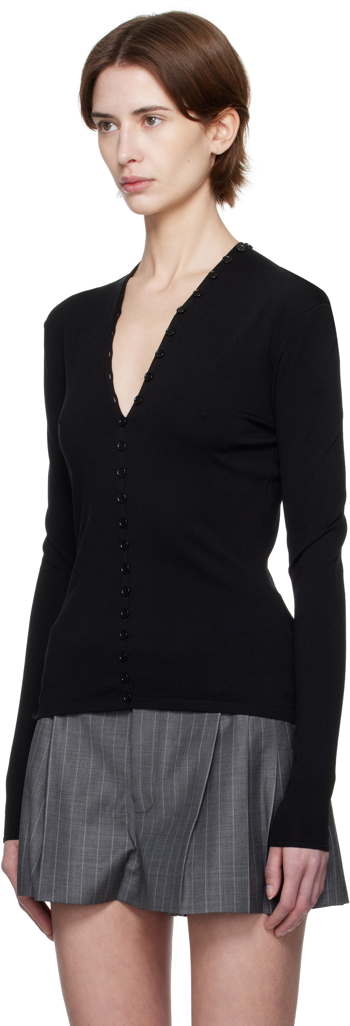 Alexander Wang Black Long-Sleeve High-Neck Cardigan