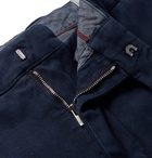 Brunello Cucinelli - Cropped Herringbone Stretch Cotton-Blend Trousers - Blue
