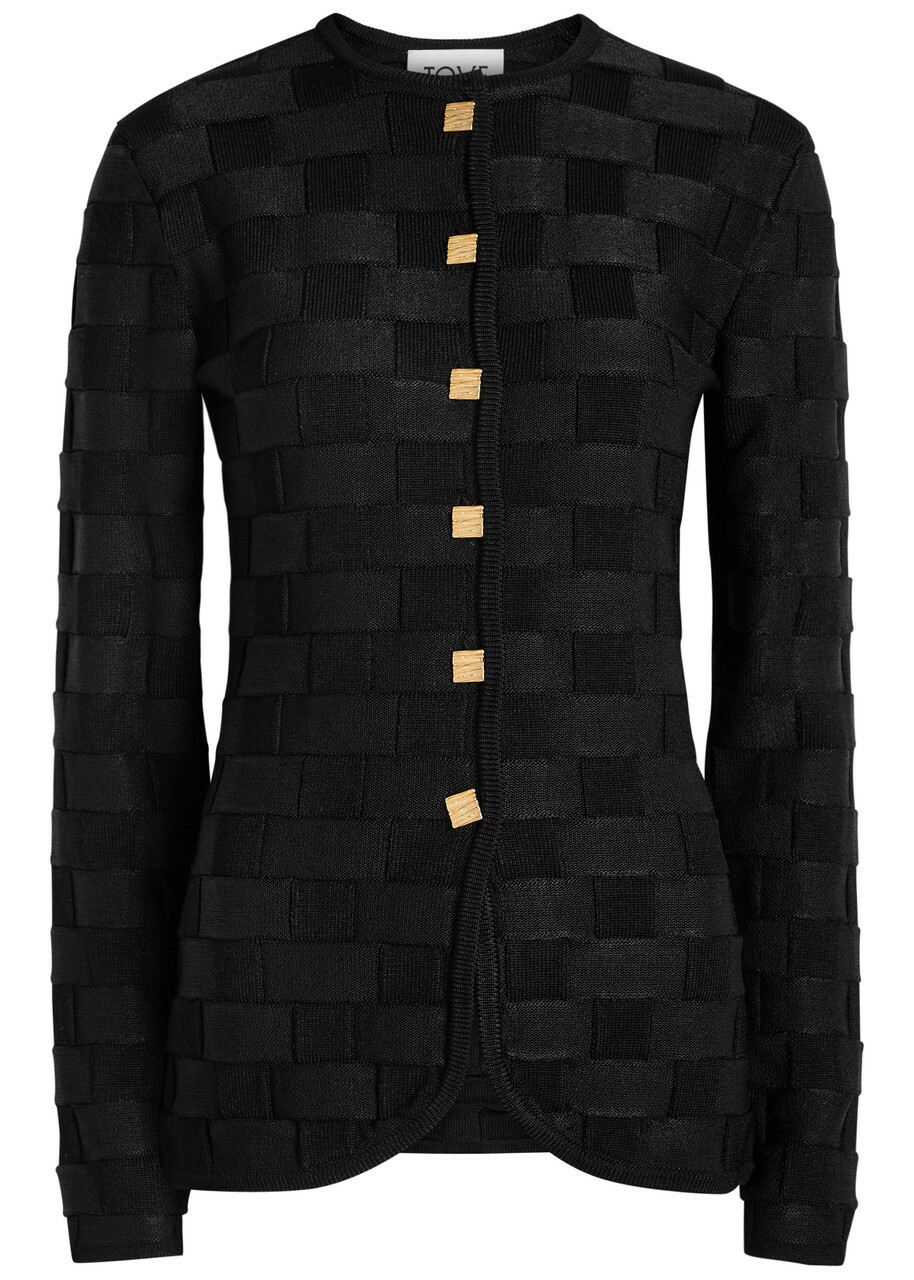 Tove Uma Checked Knit Cardigan Black