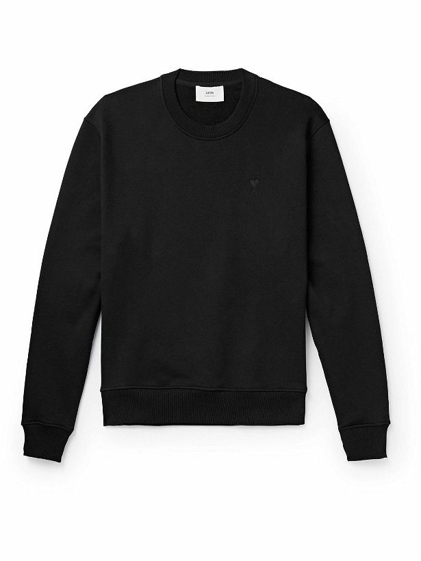 Photo: AMI PARIS - Logo-Embroidered Cotton-Jersey Sweatshirt - Black