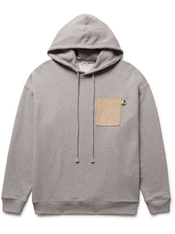 Photo: Loewe - Leather-Trimmed Cotton-Jersey Hoodie - Gray