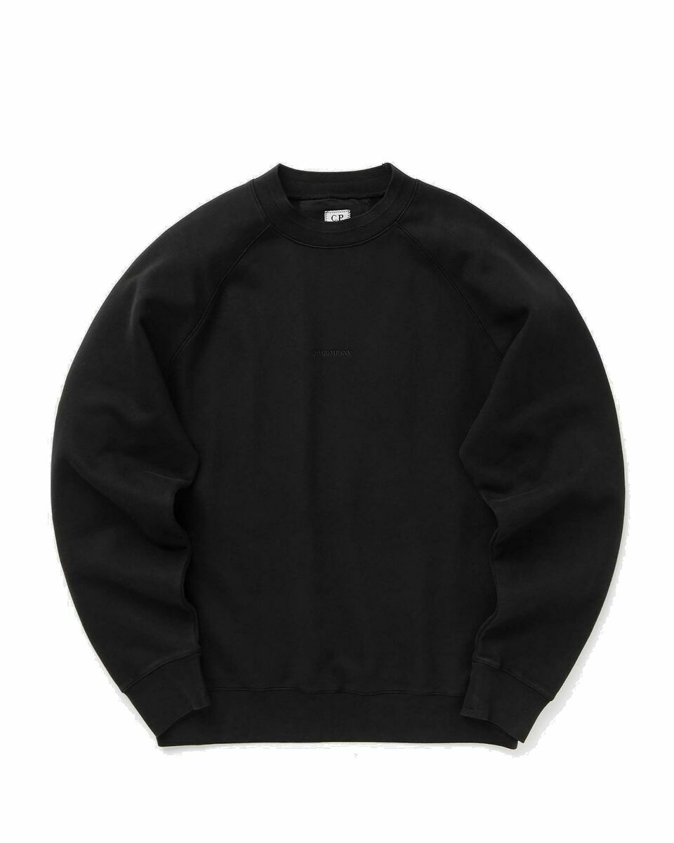 Photo: C.P. Company Brushed And Emerized Diagonal Fleece Logo Crew Neck Sweatshirt Black - Mens - Sweatshirts