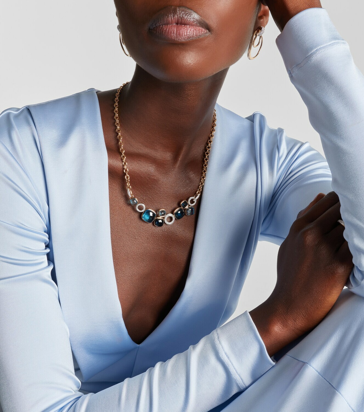 Pomellato Nudo 18kt white and rose gold necklace with topaz and diamonds