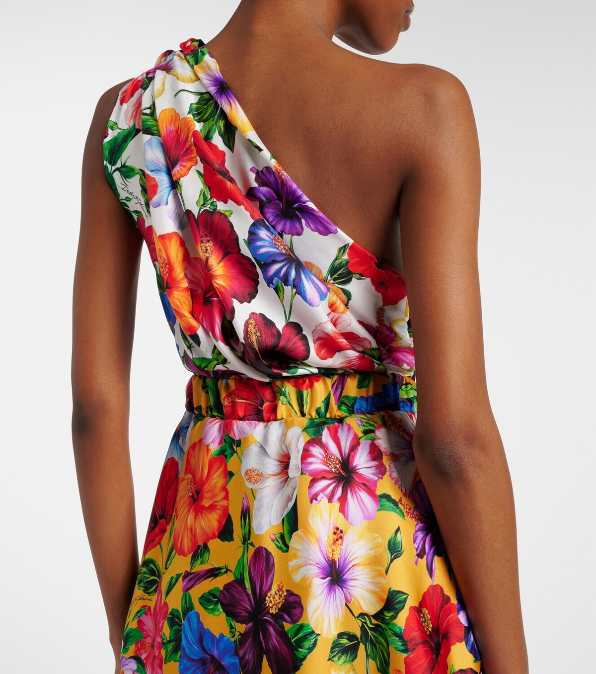 Dolce&Gabbana Floral one-shoulder silk midi dress