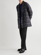 De Bonne Facture - Belted Checked Wool Jacket - Blue