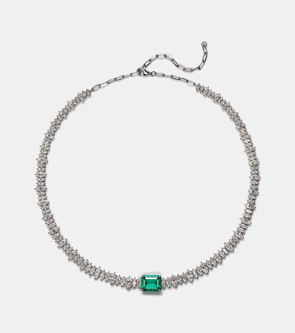 Anita Ko 18kt white gold choker with diamonds and emerald