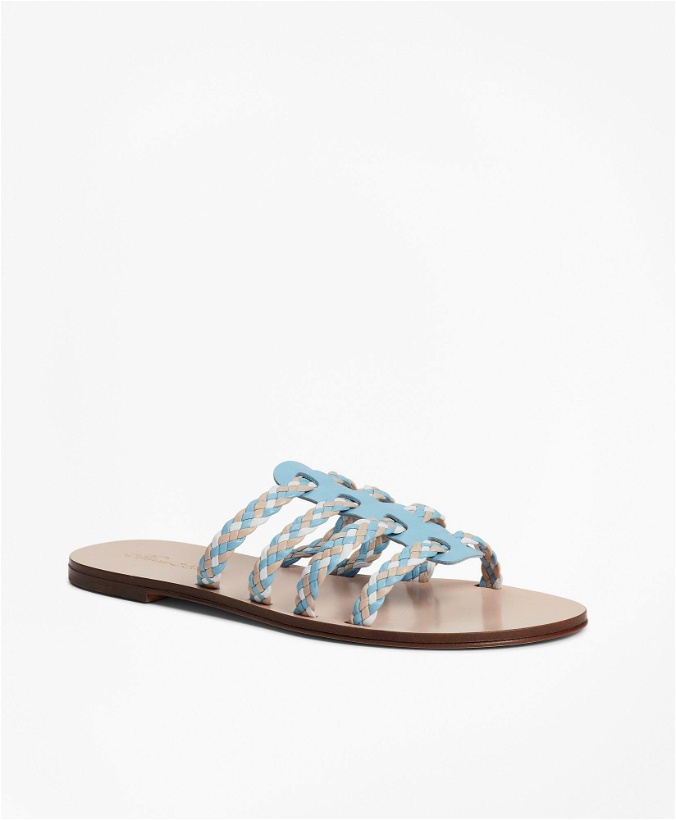 Photo: Brooks Brothers Women's Braided Leather Slide Sandals Shoes | Blue
