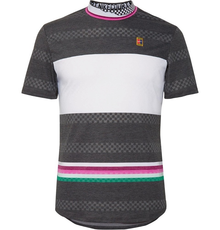 Photo: Nike Tennis - NikeCourt Challenger Slim-Fit Striped Dri-FIT Tennis T-Shirt - Men - Dark gray