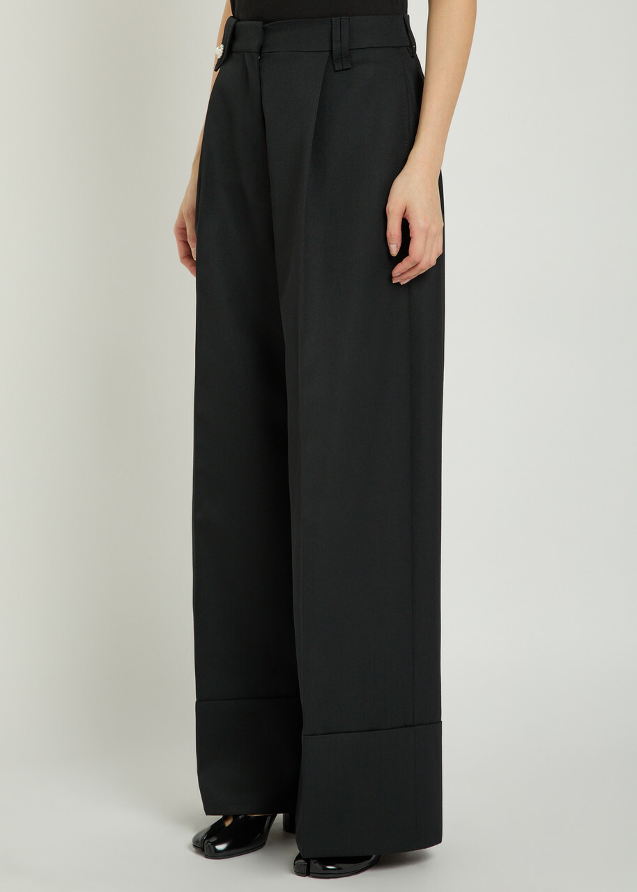 Simone Rocha Turn-up Wide-leg Gabardine Trousers Black