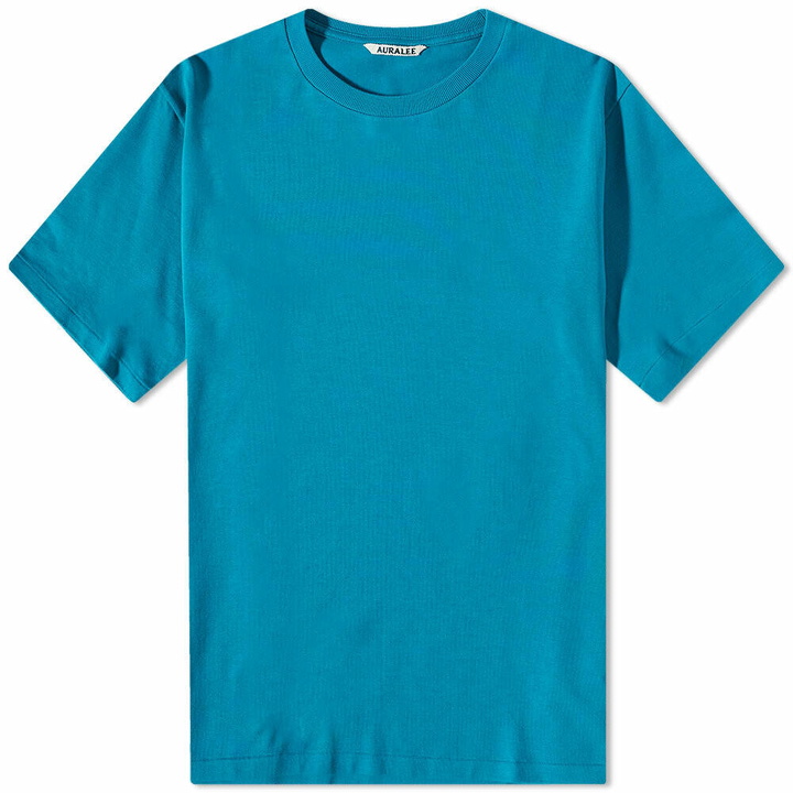 Photo: Auralee Men's Luster Plaiting T-Shirt in Teal Green