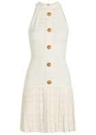 Balmain Checked Pleated Stretch-knit Mini Dress Natural