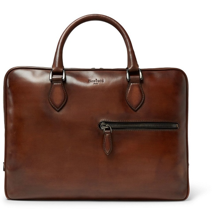 Photo: Berluti - Un Jour Polished-Leather Briefcase - Men - Brown