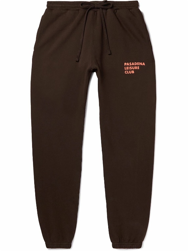Photo: Pasadena Leisure Club - Puff Tapered Logo-Print Cotton-Jersey Sweatpants - Brown