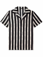 Balmain - Camp-Collar Logo-Print Striped Cotton-Poplin Shirt - Black