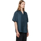 BALMAIN Navy Grid Print Silk Loose S/S Shirt