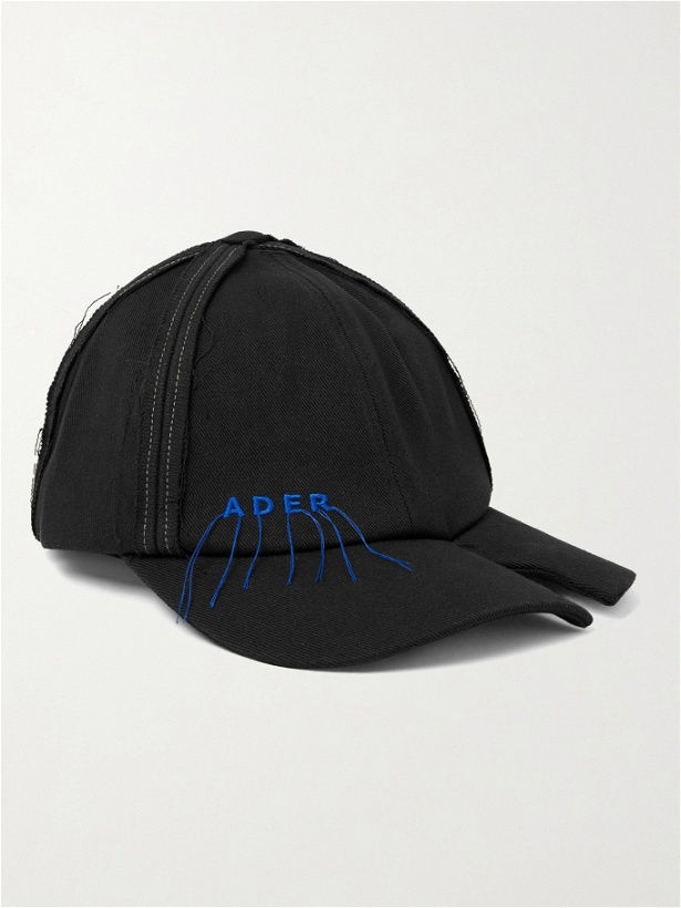 Photo: Ader Error - Distressed Logo-Embroidered Cotton-Blend Twill Baseball Cap - Black