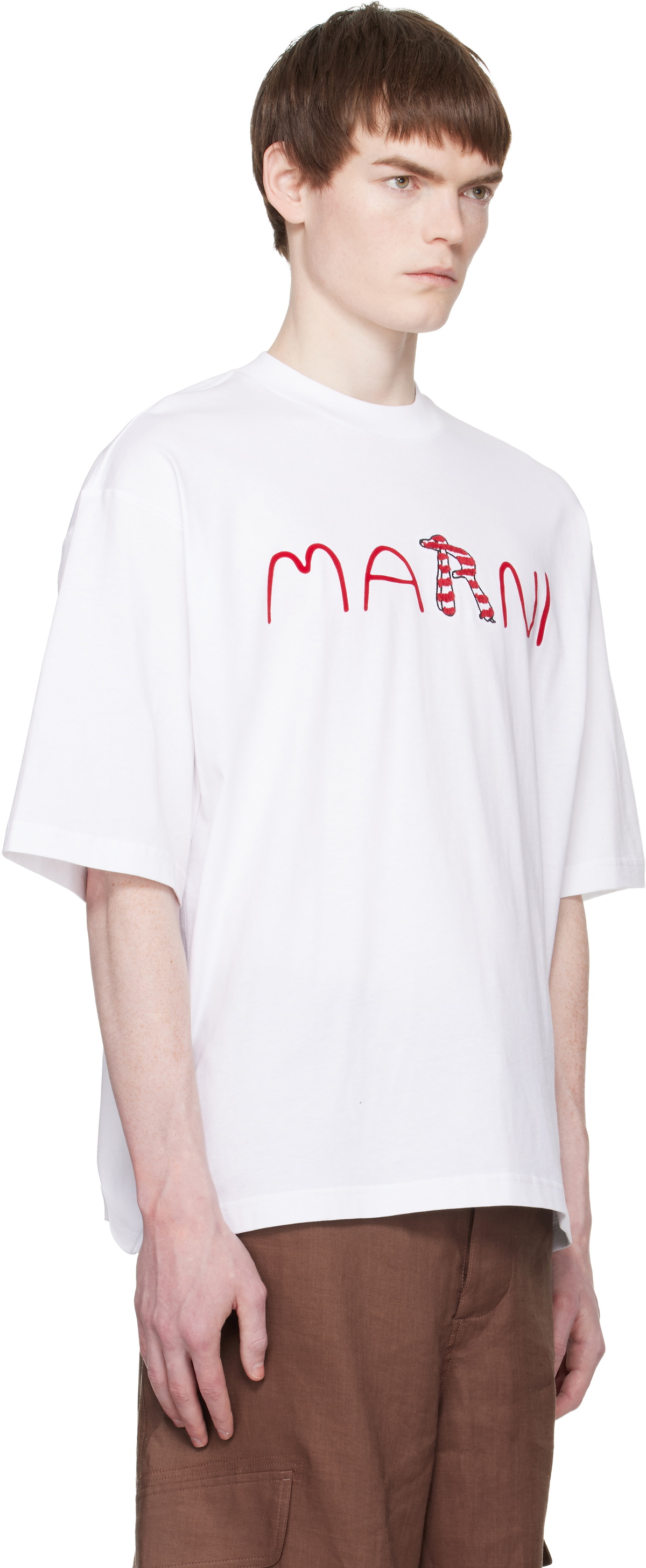 Marni White Flocked 'Marni Animal Alphabet Logo' T-shirt