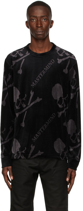 Photo: mastermind WORLD Black Velour All-Over Long Sleeve T-Shirt