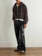 424 - Striped Cotton-Blend Flannel Zip-Up Hoodie - Brown