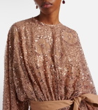 Elie Saab Belted sequined silk-blend gown