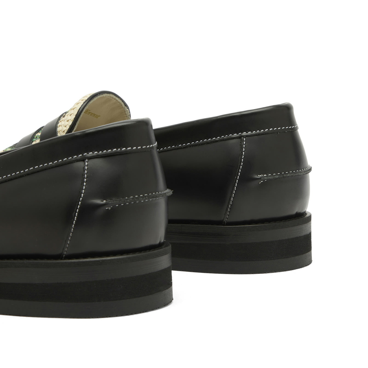 Duke + Dexter Men's Wilde Olive Raffia Penny Loafer in Black/White