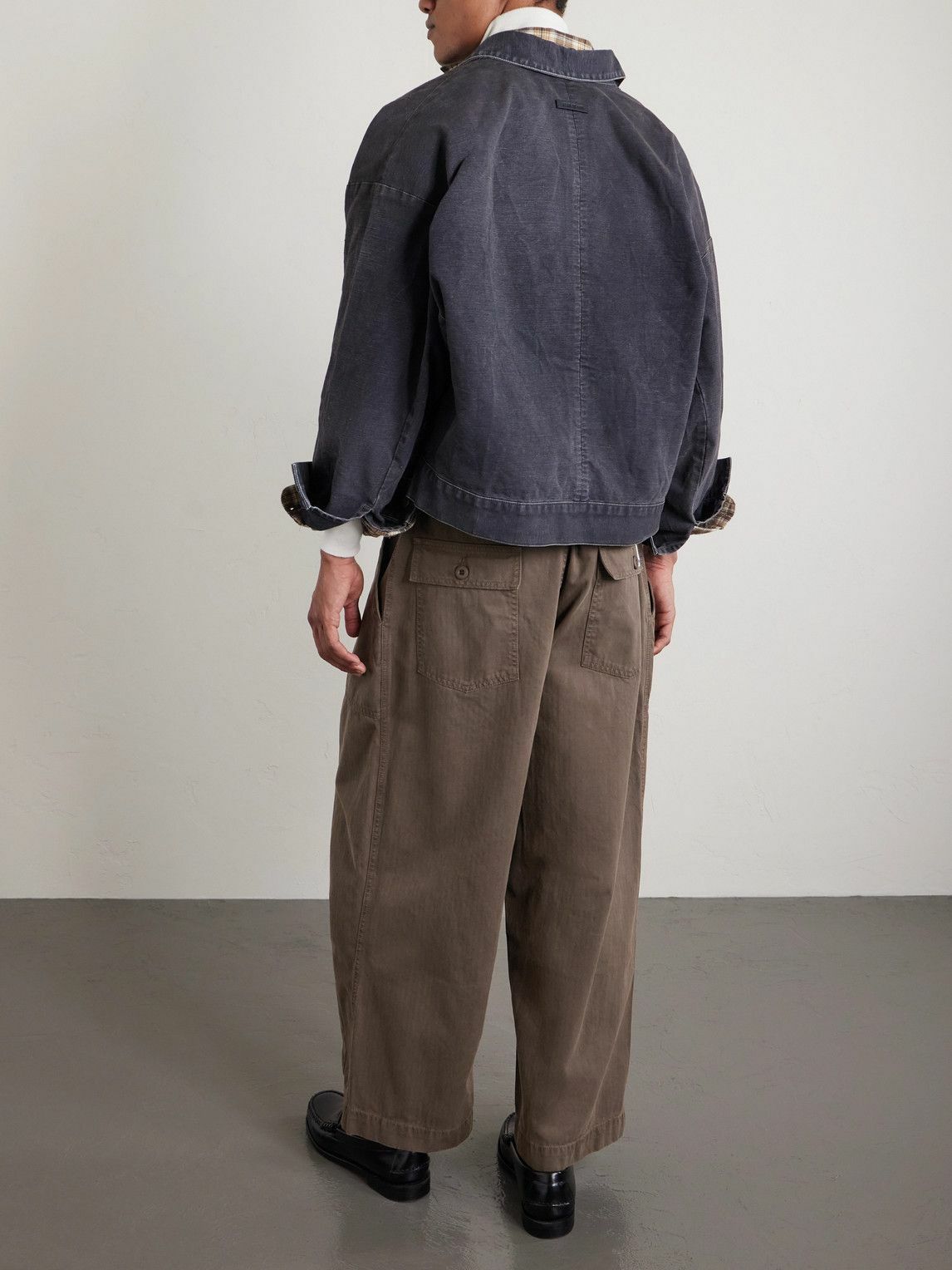 Cherry Los Angeles - Herringbone Cotton Drawstring Trousers - Brown
