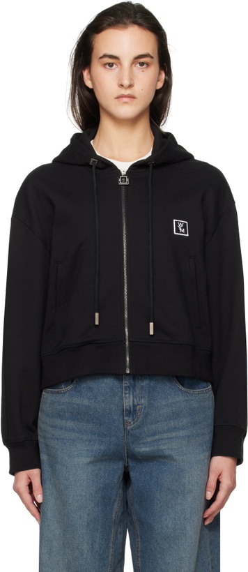 Photo: WOOYOUNGMI Black Back Logo Hooded Zip-Up Hoodie