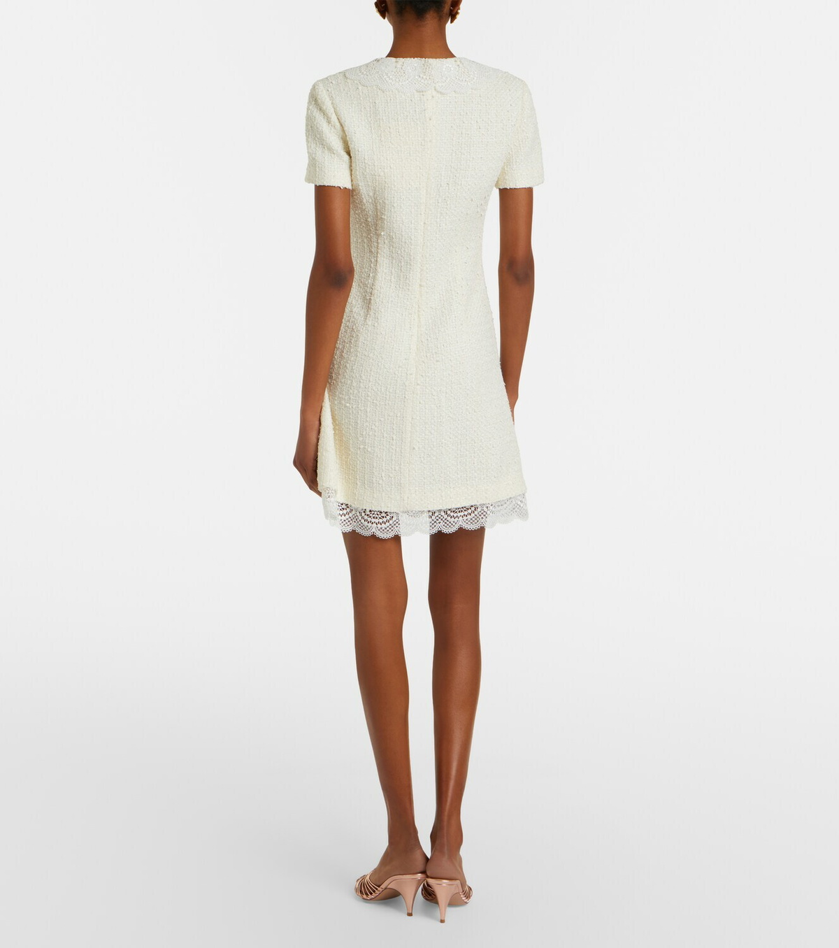 Self-Portrait Lace-trimmed bouclé minidress