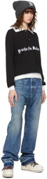 Youths in Balaclava Black & White Flocked Print Long Sleeve T-Shirt