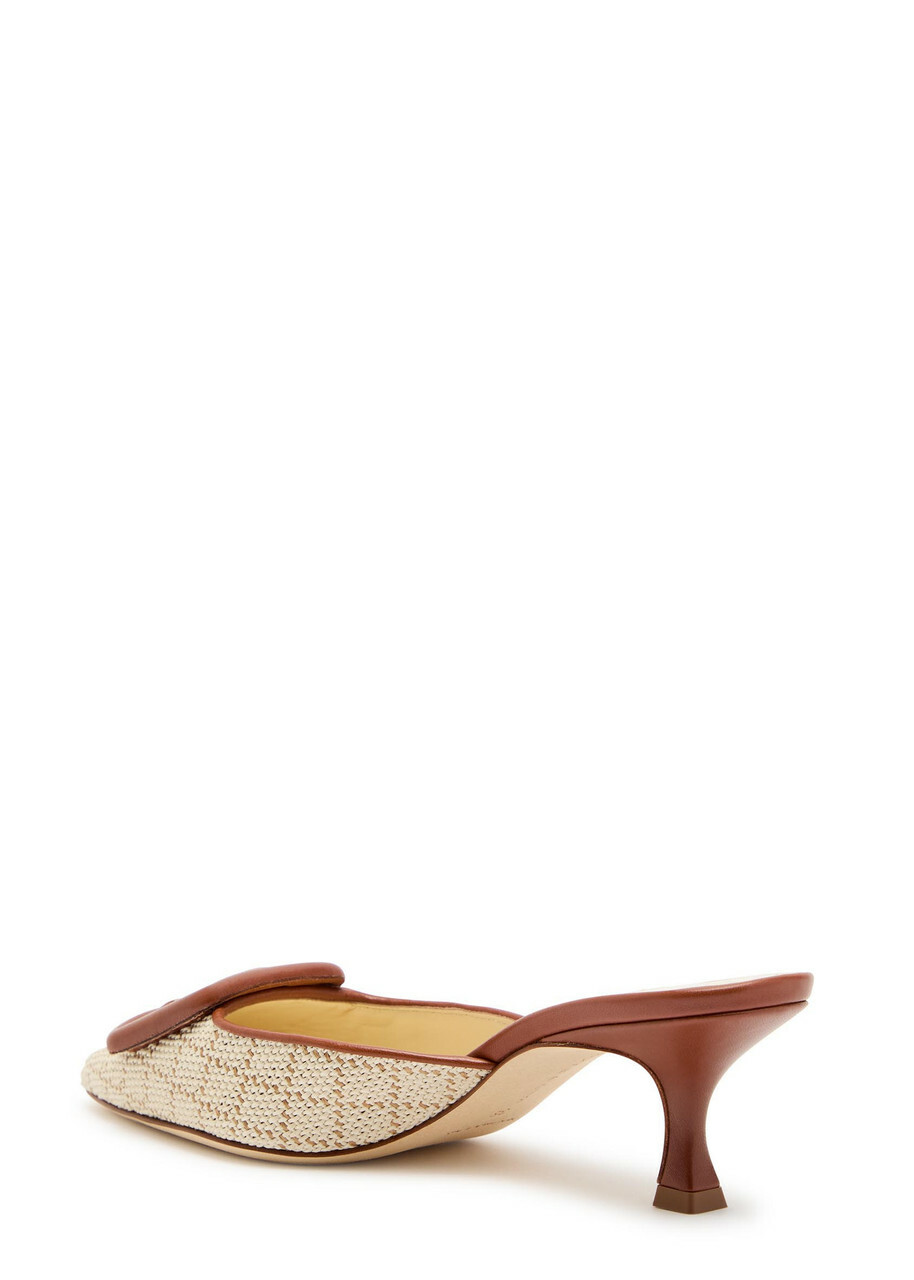 Manolo Blahnik Maysalebi 50 Raffia and Leather Mules Beige