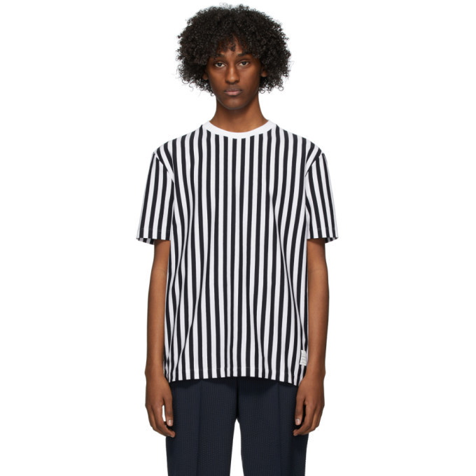 Photo: Thom Browne Navy and White RWB Bold Stripe T-Shirt