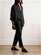 AMI PARIS - Slim-Fit Cropped Pleated Virgin Wool Trousers - Black