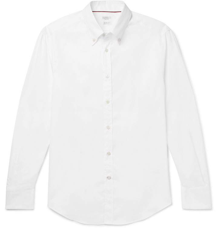 Photo: Brunello Cucinelli - Slim-Fit Button-Down Collar Cotton-Poplin Shirt - Men - White